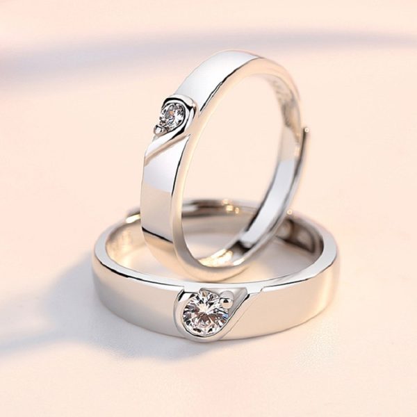 Matching Heart Moissanite Wedding Silver Couple Rings,