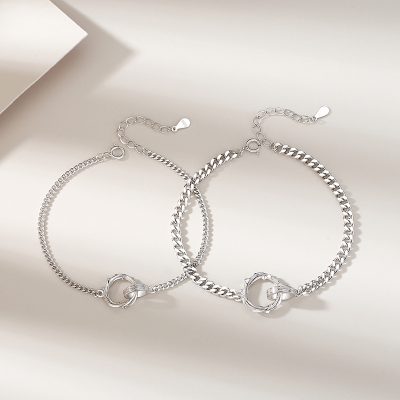 Matching Mobius Ring Couple Silver Bracelets, made of 925 sterling silver, matching design