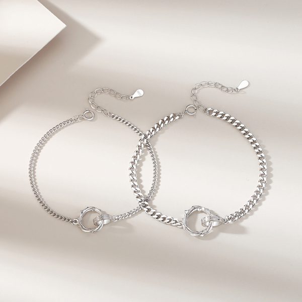 Matching Mobius Ring Couple Silver Bracelets, made of 925 sterling silver, matching design