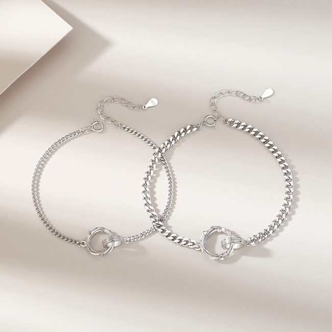 Matching Mobius Ring Couple Silver Bracelets, made of 925 sterling silver, matching design