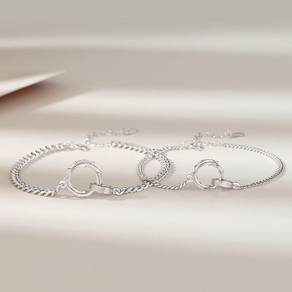 Matching Mobius Ring Couple Silver Bracelets, Mobius detail view