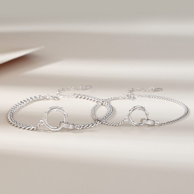 Matching Mobius Ring Couple Silver Bracelets, Mobius detail view