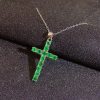 Natural Emerald 925 Sterling Silver Cross Pendant Necklace, made of 925 sterling silver and Natural Emerald