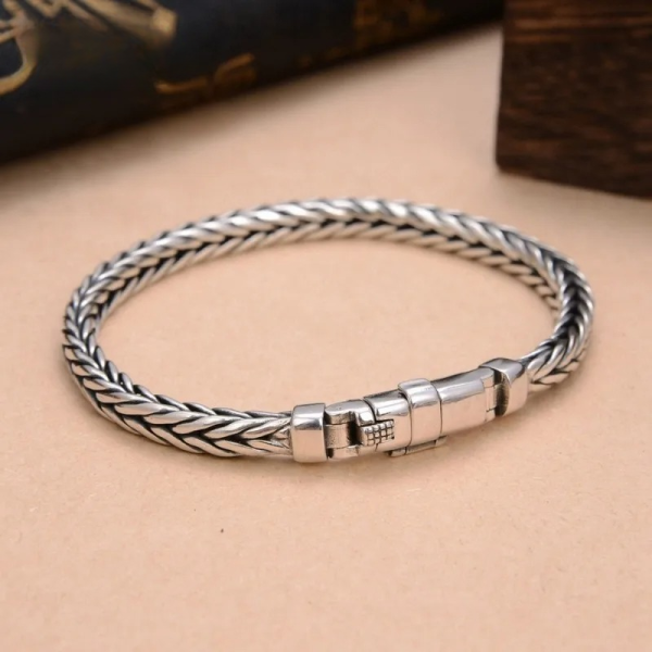 S925 Silver Handmade Woven Retro Style Personality Man