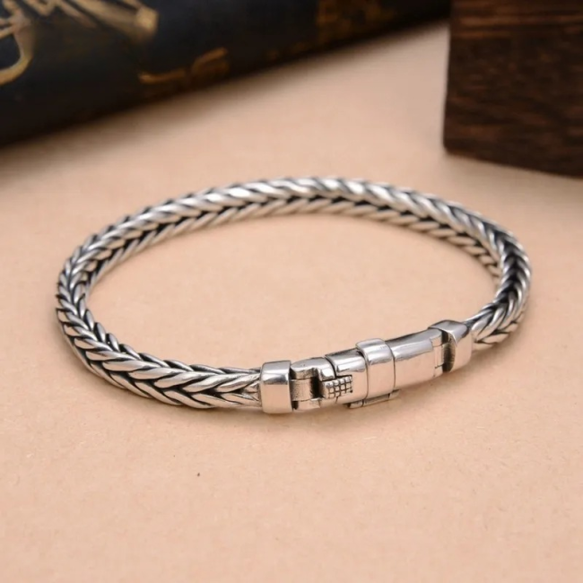 S925 Silver Handmade Woven Retro Style Personality Man