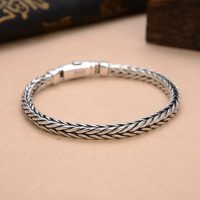 S925 Silver Handmade Woven Retro Style Personality silver bracelet for men, made of 925 silver, handmade woven,