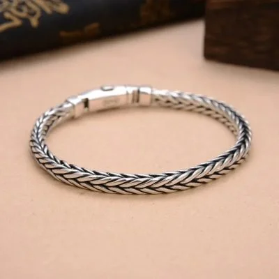 S925 Silver Handmade Woven Retro Style Personality silver bracelet for men, made of 925 silver, handmade woven,