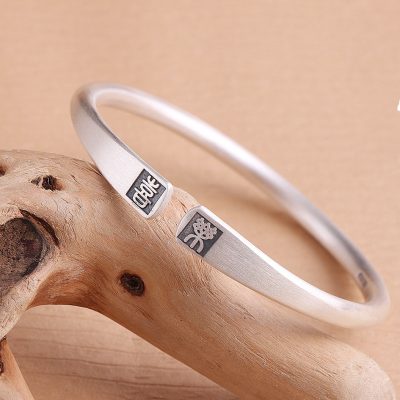 Frosted 999 silver bangles for women, made of 999 pure silver, weight about 31g