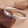 Simple Frosted 999 Silver Bangle Bracelet, Surface frosting treatment,, open cuff bangle, adjustable size