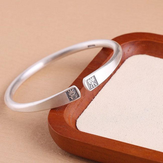 Simple Frosted 999 Silver Bangle Bracelet, simple design, Surface frosting process, weight about 31g
