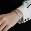 Simple Frosted 999 Silver Bangle Bracelet wear 1