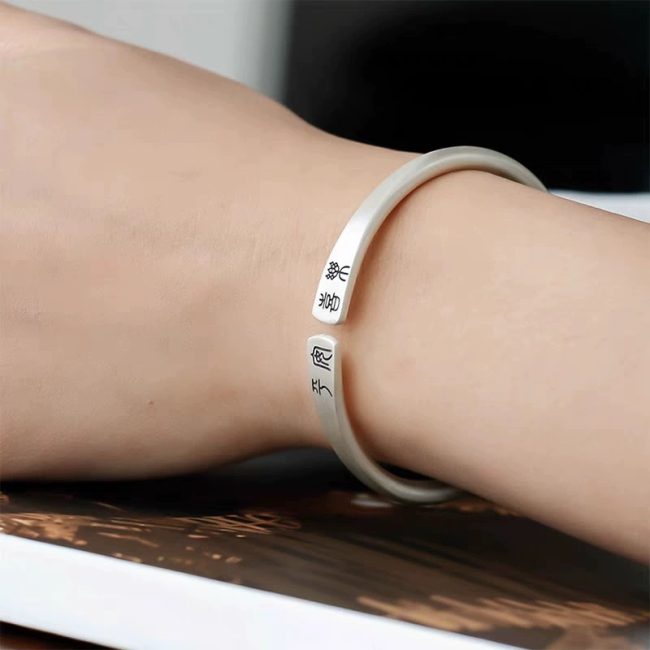 Simple Frosted 999 Silver Bangle Bracelet wear 2