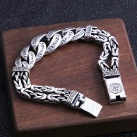 Solid 925 Sterling Silver Personalized Peace Pattern silver bracelet for men, made of 925 sterling silver, thai silver vintage craftsmanship
