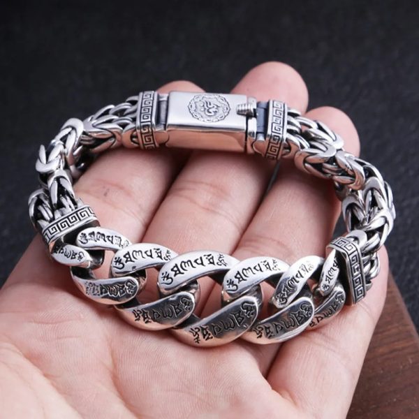 Solid 925 Sterling Silver Personalized Peace Pattern Man Bracelet
