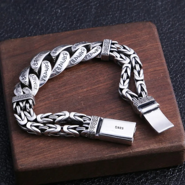 Solid 925 Sterling Silver Personalized Peace Pattern Man Bracelet