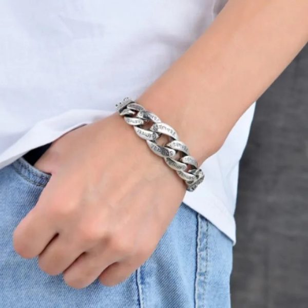 Solid 925 Sterling Silver Personalized Peace Pattern Man Bracelet, handmade
