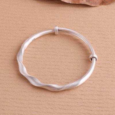 Sterling silver adjustable twisted bangle bracelets for women, made of 999 sterling silver, weight about 25g