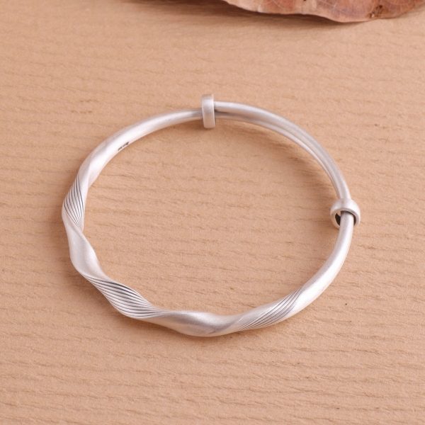 Sterling silver adjustable twisted bangle bracelets for women, made of 999 sterling silver, weight about 25g