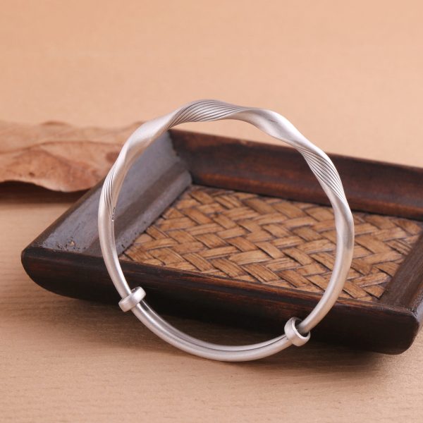 Sterling Silver Adjustable Twisted Bangle Bracelet detail view