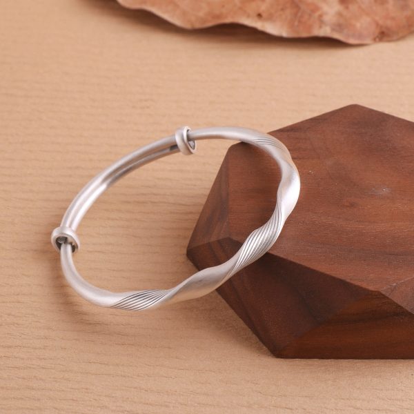 Sterling Silver Adjustable Twisted Bangle Bracelet front view