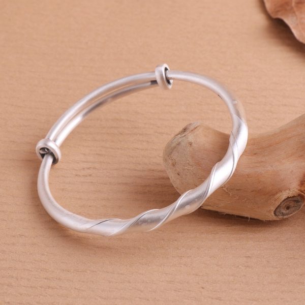 Sterling Silver Adjustable Twisted Bangle Bracelet, Handmade, adjustable size