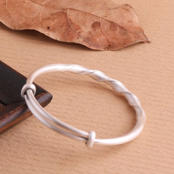 Sterling Silver Adjustable Twisted Bangle Bracelet , right detail view