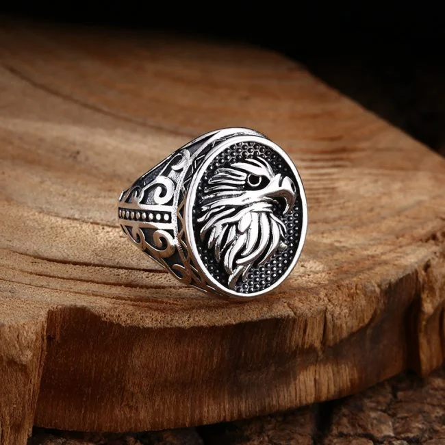 Eagle Sterling Silver Ring for men, front view image