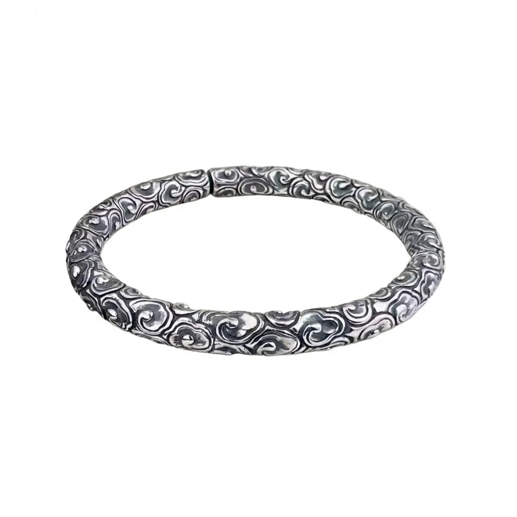 Sterling Silver Engraving Lucky Cloud Bangle For Men - Cukari