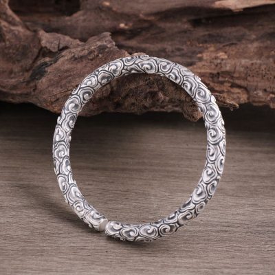 Engraving Lucky Cloud Sterling Silver Bangle for men, hand made, weight about 63g, genuine 999 sterling silver,