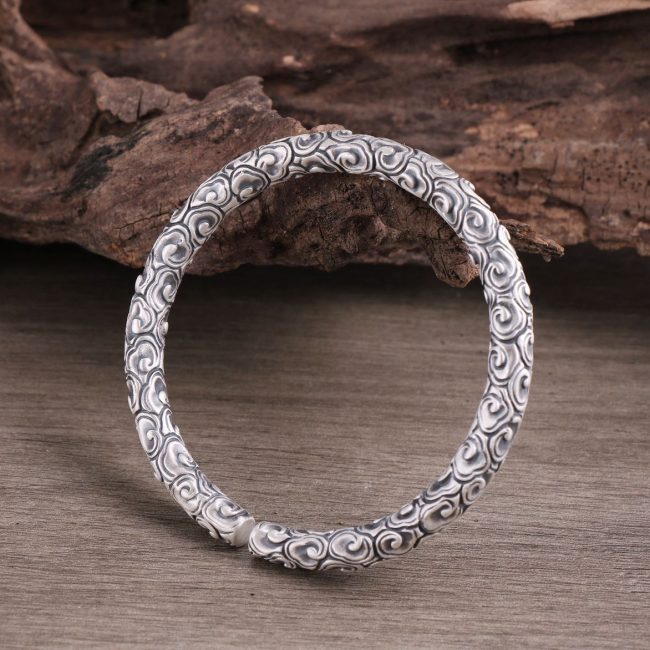Engraving Lucky Cloud Sterling Silver Bangle for men, hand made, weight about 63g, genuine 999 sterling silver,