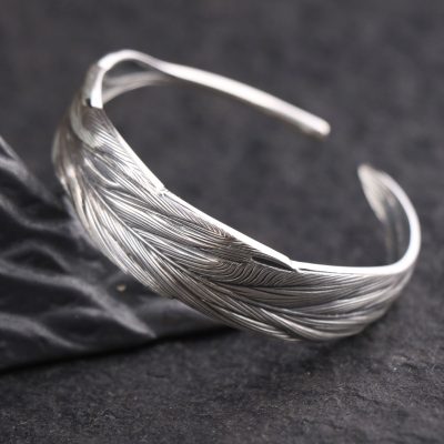 Feather Sterling Silver Bangles For Women, made of 999 sterling silver, weight about 34g, Feather shape design