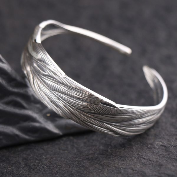 Feather Sterling Silver Bangles For Women, made of 999 sterling silver, weight about 34g, Feather shape design