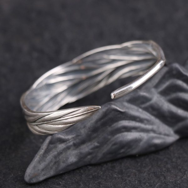 Feather Sterling Silver Bangle For Women, made of 999 sterling silver