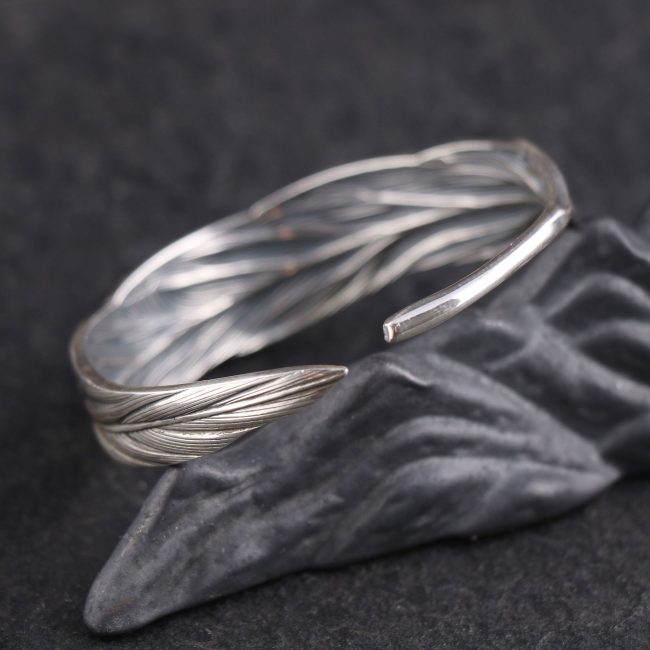 Feather Sterling Silver Bangle For Women, made of 999 sterling silver