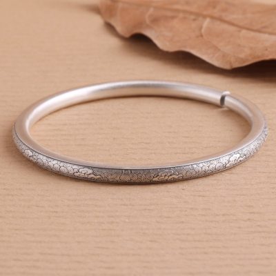 Sterling silver open cuff bangle bracelets for women, Adjustable size, made of 999 silver, weight about 28g,