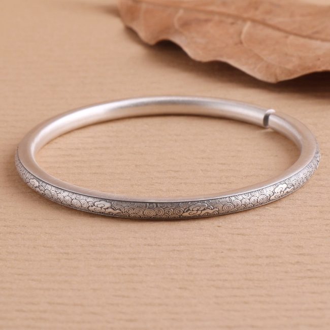 Sterling silver open cuff bangle bracelets for women, Adjustable size, made of 999 silver, weight about 28g,