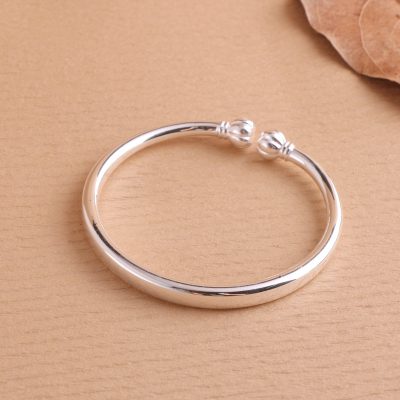 Sterling silver solid round bar bangle bracelets for women, made 9999 sterling silver, weight about 40g