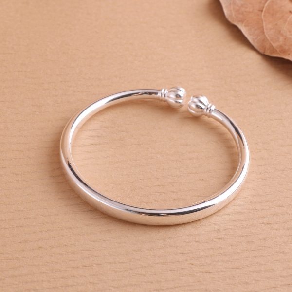 Sterling silver solid round bar bangle bracelets for women, made 9999 sterling silver, weight about 40g