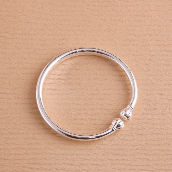 Solid Round Bar Sterling Silver Bangle For Women, handmade,