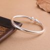 Solid Round Bar Sterling Silver Bangle Bracelet For Women, adjustable size open cuff bangle,