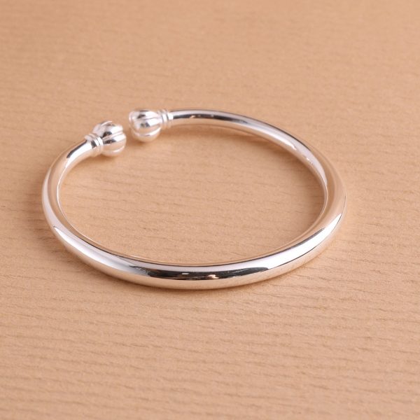 Solid Round Bar Sterling Silver Bangle For Women, open cuff bangle, adjustable size bangle