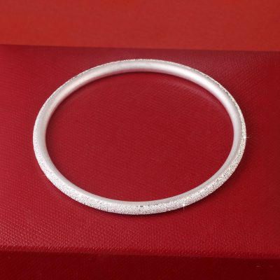 Frosted 4mm Solid sterling silver bangle for women, ancient frosting technology