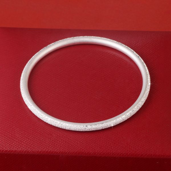 Frosted 4mm Solid sterling silver bangle for women, ancient frosting technology