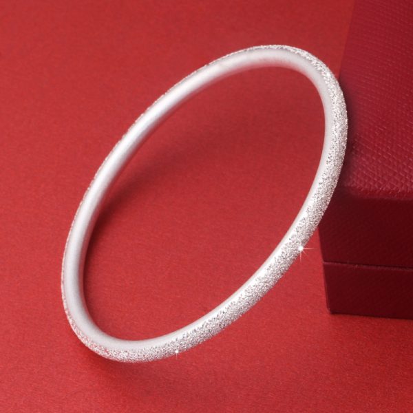 Frosted 4mm Solid sterling silver bangle for women, handmade of 999 sterling silver