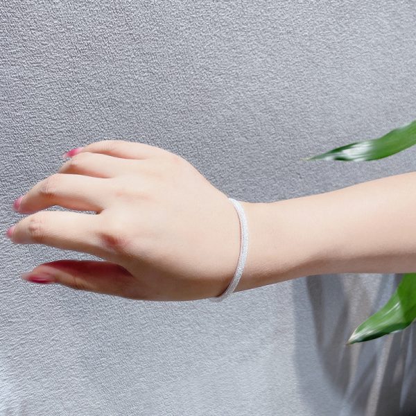 Frosted 4mm Solid sterling silver bangle for women,