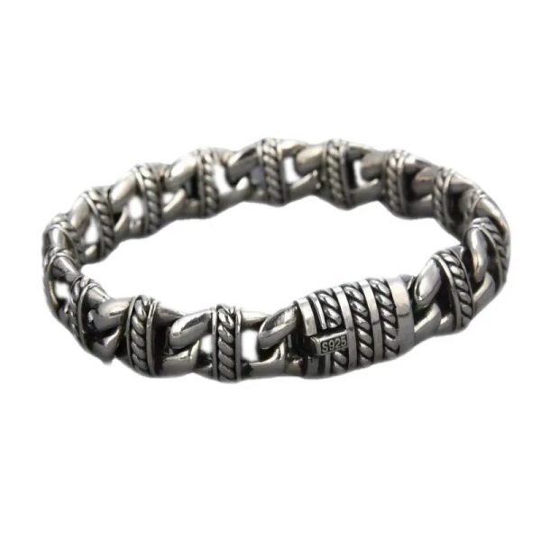 Personality Retro Woven Pattern 925 Silver Bracelet For Men