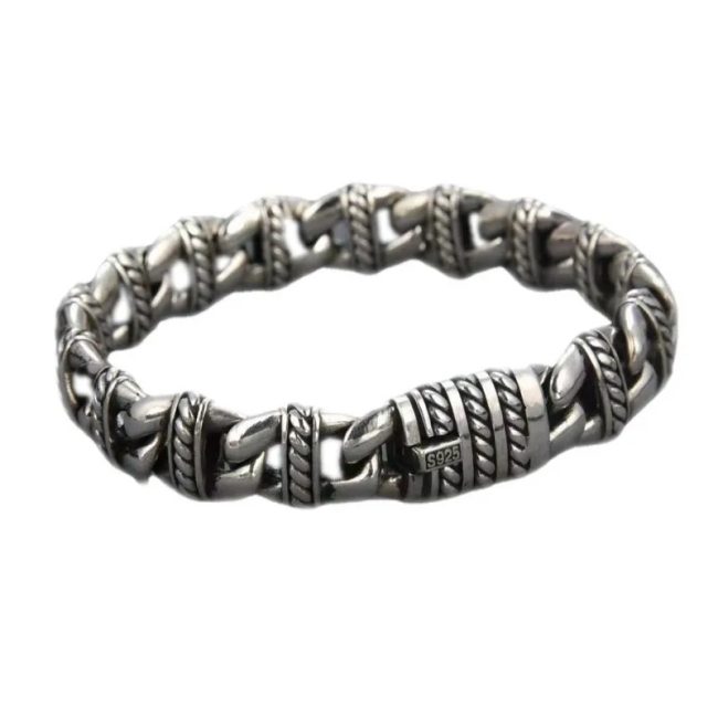 Personality Retro Woven Pattern 925 Silver Bracelet For Men