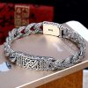 Vintage relief auspicious pattern 925 silver bracelet for men, 5size available