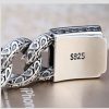 925 Silver Vintage Relief Auspicious Pattern Man Bracelet, chain clasp detail