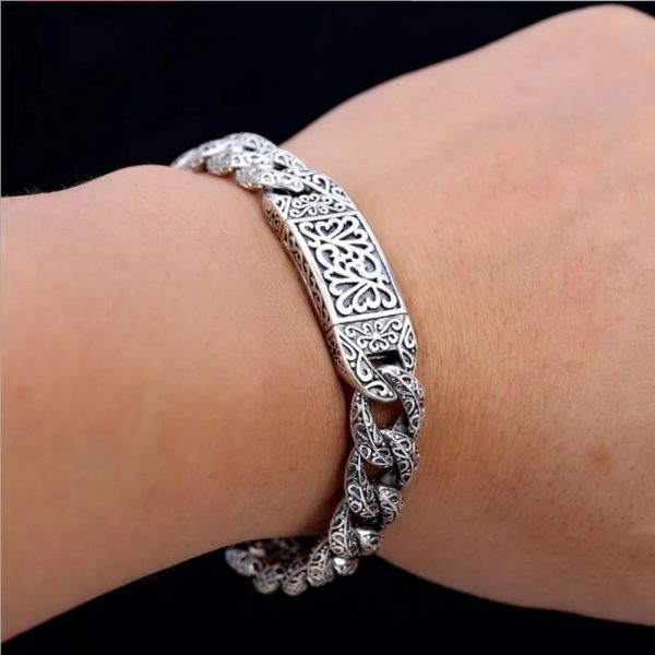925 Silver Vintage Relief Auspicious Pattern Man Bracelet video thumbnail